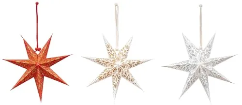 levandeo 3er Set Papierstern 7 Zacken 20cm Weihnachten Papier Deko Anhänger Weihnachtsdeko Dekoration Baumschmuck