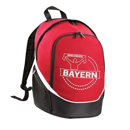 multifanshop Rucksack - Bayern - Meine Fankurve, rot/schwarz - Fußball-Fanartikel mit praktischem Feuchtfach und Kopfhörerausgang, ideal für alle Bayern-Fans und perfekt für den Stadionbesuch oder den Alltag.