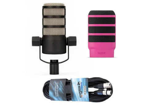 RØDE Mikrofon Rode Mikrofon Podmic mit WS14P Popschutz Pink und Kabel (Vorteilsset), mit Windschutz in pink