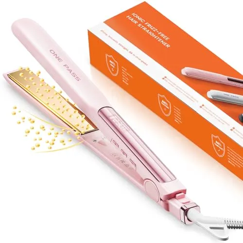 Faszin Professioneller Haarglätter 2-in-1, Titan-Ionen, Aufheizzeit 20 Sekunden, LCD-Display, für glattes, lockiges und präzises Styling, besser als breite Glätteisen (rosa)
