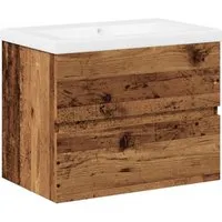 vidaXL Waschbeckenunterschrank mit Einbaubecken in Altholz-Optik - Stilvoller Badezimmerschrank mit viel Stauraum und robuster Holzwerkstoff-Oberfläche, ideal für eine ordentliche und ansprechende Badezimmergestaltung.