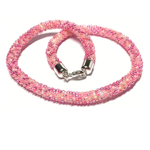 Halskette gehäkelt Glasperlen 925 Silber Schließe Handarbeit Unikatschmuck Häkel