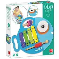 Goula - Glupi Musik 3 in 1 - Holzspielzeug mit 3 Instrumenten: Xylophon, Zimbel und Rassel. Ideal für Kleinkinder, aus nachhaltigem Holz und schadstofffreien Farben. Fördert Feinmotorik und logisches Denken ab 1 Jahr.