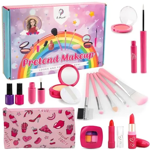 La Manuli Kinderschminke Set Mädchen - Pretend Make Up Schminkkoffer Spielzeug, Fälschung Schminkset für Kinder Rolle Spielen, Kosmetik Geschenk für Kleinkinder ab 3 4 5 6 7 8 Jahre
