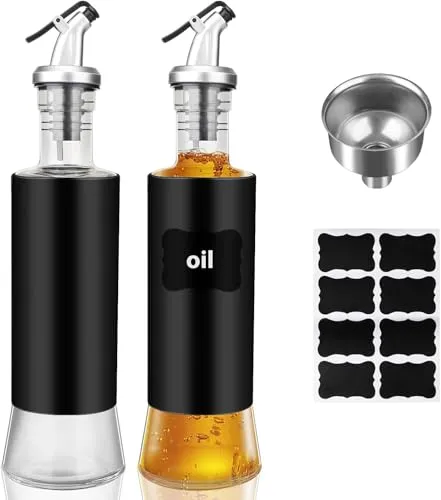 Lrocotanc Edelstahl-Öl- und Essigspender Set – 2 Stück, 300 ml mit Ausgießer und Trichter