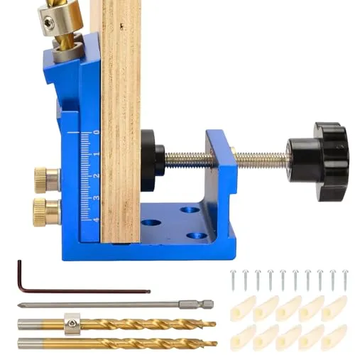 Pocket Hole Jig Set - Holzdübel Taschenloch Bohrschablone - Oberfräsen-Zubehör für präzises Bohren mit 15° Winkel, ideal für Möbelbau und Holzbearbeitung. Hochwertige Ganzmetallkonstruktion für Langlebigkeit und Genauigkeit.