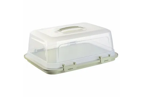 Engelland Kuchentransportbox mit Griff und 4-fach Klick-Verschluss - Kuchentransportbox aus BPA-freiem Kunststoff (L 44 x B 35 x H 17,50 cm), ideal für sicheren Transport und einfache Portionierung dank Stückeinteilungshilfe.