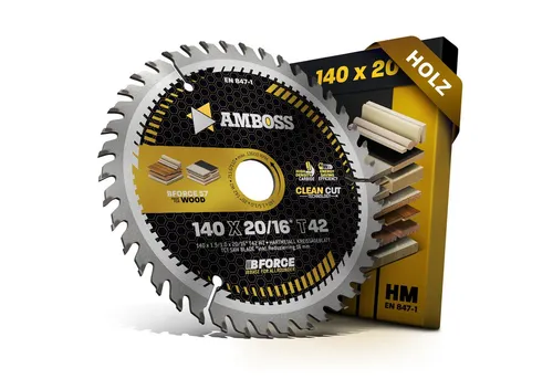 Amboss HM Kreissägeblatt 140 x 1.5/1.0 x 20 Z42 WZ - Kreissägeblätter für präzise Schnitte in Edelhölzern, ideal für Akku-Kreissägen. Geringe Schnittbreite schont die Akkuleistung und reduziert den Verschnitt.