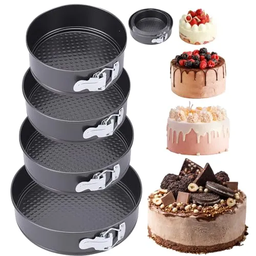 WEGREAT 4 Stück Springform Kuchenform Set: Ø 18/20/22/24 cm Springform mit Flachboden Abnehmbarer Flachboden Runde Backform, Kuchenform Auslaufsicher Antihaftbeschichtung zum Backen Kuchen und Brot