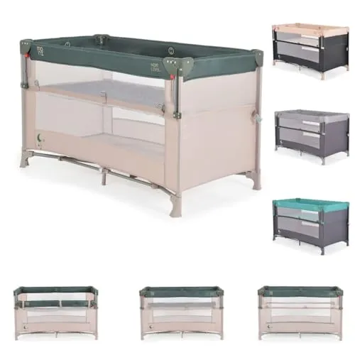 Moni Reisebett Next Level, 2 Ebenen, klappbare Seite, Beistellbett in grün - Betten für Kinder ab Geburt bis 14 kg, bietet zwei Ebenen für Neugeborene und ist platzsparend mit klappbarer Seite.