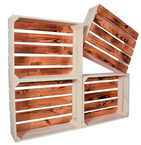 CHICCIE Holzkiste Regale Weiß Geflammt 50x40x15cm - Kiste Box (4 St)