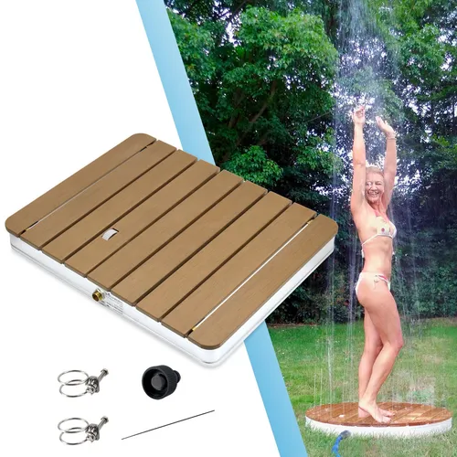 WPC Holz-Optik Gartendusche - Freistehende Außendusche mit Wasserfilter - Gartendusche mit Holz-Optik, integrierter Wasserfilter und stufenlos verstellbarer Wasserfontäne bis 4m Höhe. Ideal für den Garten oder Poolbereich.