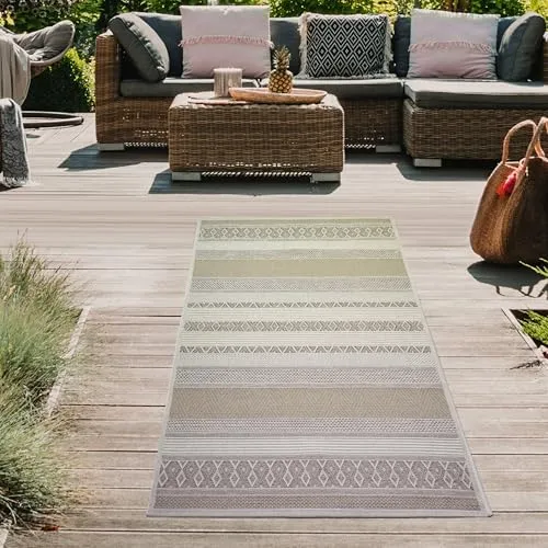Teppich-Traum Läufer In- & Outdoor Teppich Sisal Optik Küche Flur Terrasse Balkon - Diamanten - beige braun Größe 80x150 cm