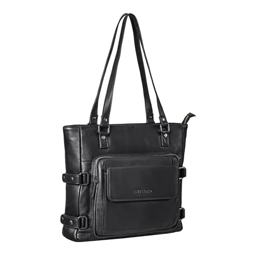 STILORD Liara Shopper Tasche Damen Groß Leder Handtasche Umhängetasche Schultertasche Elegante Tasche für Frauen DIN A4 Tote Bag Vintage Echtleder Farbe:schwarz