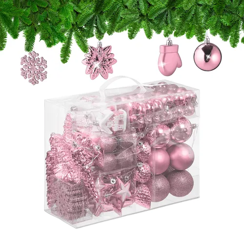 relaxdays Weihnachtsbaumkugel Set 100 St, Rosa - Weihnachtskugeln im 100er Set, ideal zum festlichen Schmücken des Tannenbaums. Unterschiedliche Designs und Oberflächen sorgen für eine stimmungsvolle Atmosphäre. Inklusive praktischer Aufbewahrungsbox.