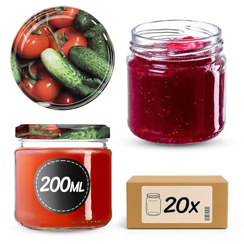 KADAX 20er Set Einmachgläser 200 ml mit Twist-Off Deckel Ø 66 mm – Dickwandige, luftdichte Dessertgläser, spülmaschinenfest, ideal für Marmelade & Eingemachtes