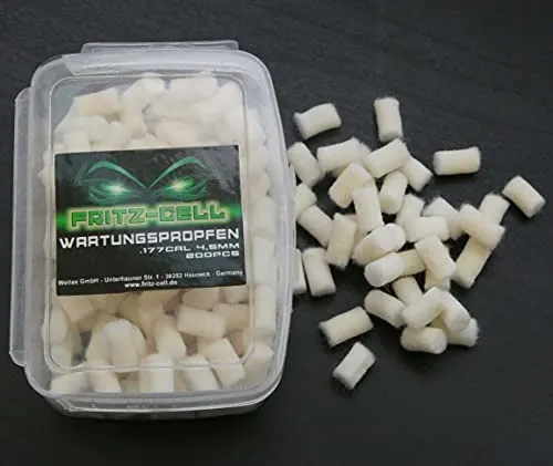 fritz-cell 200 Schnellreinigungspfropfen Laufreiniger Filzreiniger Luftgewehr und Luftpistole CO2 Waffen Luftgewehren und Luftpistolen, sowie Airsoft Pistolen 4,5 mm