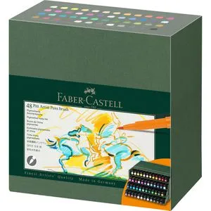 Faber-Castell 167192 - Tuschestifte Pitt Artist Pen Brush, 48er Atelierbox mit flexibler Pinselspitze für kreative Zeichnungen und Illustrationen
