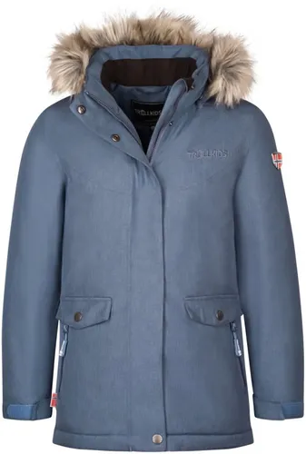 Trollkids Girls Oslo Coat XT - Lotus Blue/Navy, Größe 128 - Funktionsjacke für Kinder, warm gefüttert, wasserdicht und atmungsaktiv – ideal für Outdoor-Abenteuer bei jedem Wetter!