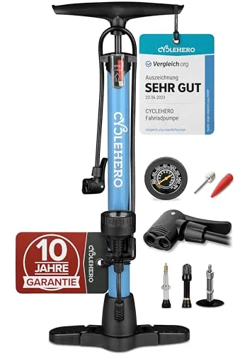CYCLEHERO Fahrradpumpe für alle Ventile - Luftpumpen mit 10 Jahren Garantie, leistungsstark bis 160 PSI und manometerunterstütztem Pumpen für optimalen Reifendruck.