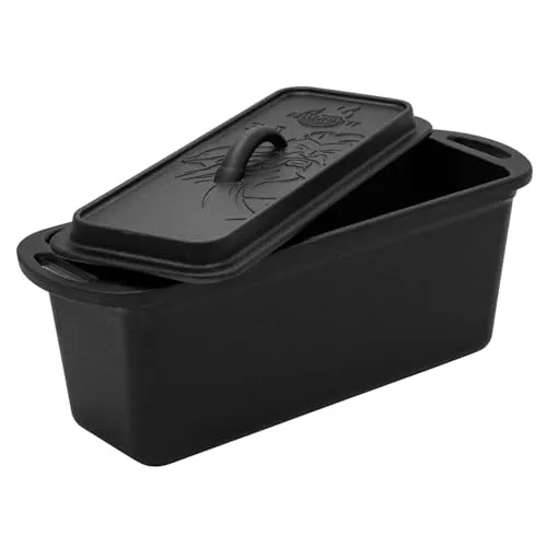 FEUERGOTT Brotbackform aus Gusseisen 3L - Rechteckige Kuchenpfannen - Hochwertige Gusseisen-Brotbackform für perfekte Backergebnisse, ideal fürs Brot, Kuchen und Outdoor-Kochen mit Deckel für gleichmäßiges Garen.