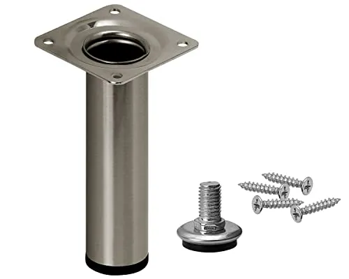 Stahlia Möbelfuß verstellbar 8cm Höhe Edelstahl-gebürstet Ø30mm Sofafuß Stahlrohrfuß Sockelfuß Schrankfuß Füße für Möbel Tischbein Rund belastbar bis 50 kg