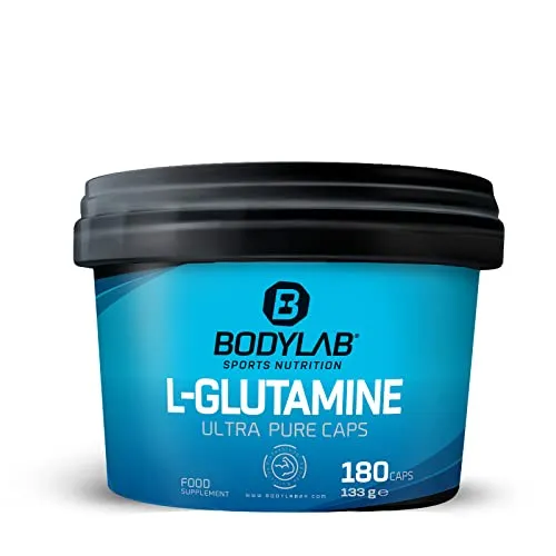 Bodylab24 L-Glutamin 180 Kapseln - 3000mg reines Glutamin für schnelle Regeneration - Aminosäure L-Glutamin, ideal für Kraftsportler, unterstützt Regeneration und Immunsystem, gluten- und laktosefrei, ohne Süßungsmittel.