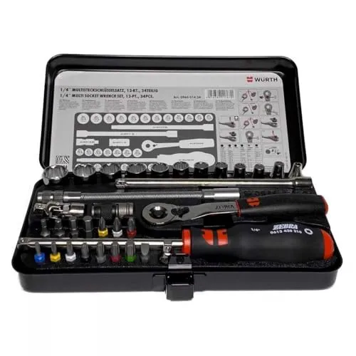 Würth Zebra Ratschenkasten Steckschlüsselsatz 1/4 Zoll 34-teilig Multi BLACK