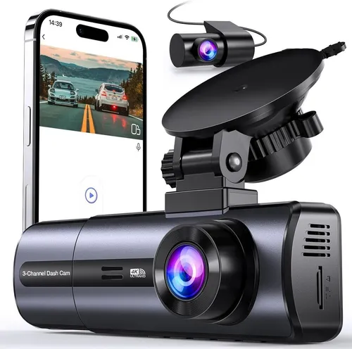 Goldstern-Tech Dashcam 4K Ultra HD mit 3-Kanal-Aufzeichnung - Erleben Sie Sicherheit auf der Straße mit der Goldstern-Tech Dashcam: 4K Ultra HD, WLAN-fähig, Nachtsicht und Parküberwachung für umfassenden Schutz.