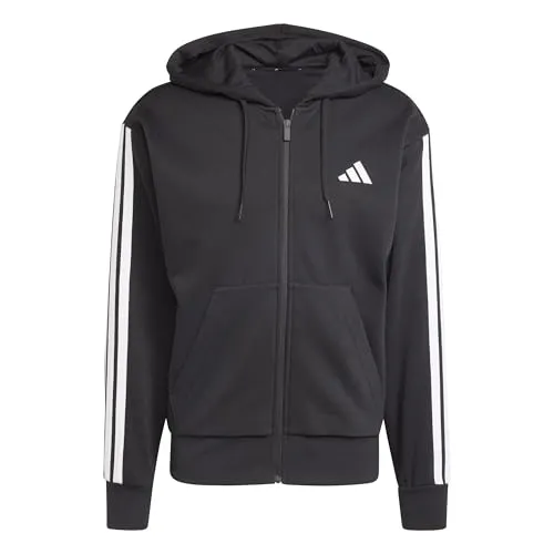 adidas Herren Essential Three Stripes Fleece Zipper Hoodie, Schwarz/Weiß, XL - Hoodie für Herren, regulär geschnitten mit durchgehendem Reißverschluss, aus mindestens 70 % recycelten Materialien, ideal für nachhaltige Mode und Komfort.