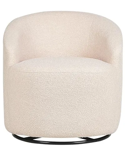 Armsessel mit Gebogener Rückenlehne - Drehbar 360° in Beige - Stilvoller Ohren- & Armlehnensessel im Retrostil, mit hochwertiger Polsterung und drehbarem Untergestell, ideal für verschiedene Wohnräume und sofort einsatzbereit.