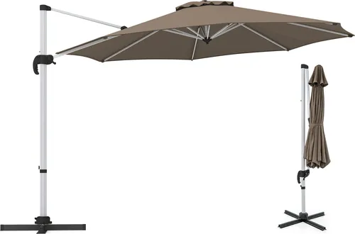 GOPLUS Ampelschirm 325cm, Sonnenschirm 360° drehbar & 5 stufig kippbar, Terrassenschirm mit Ständer, Marktschirm 8 Rippen Gartenschirm mit Kurbel, Schirm für Garten Balkon Terrasse Pool