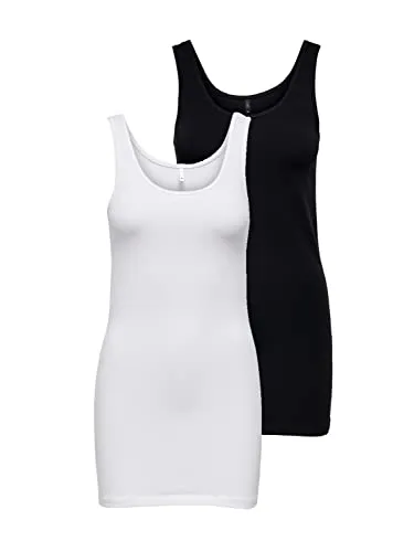 ONLY Damen 2er-Pack Tank-Top Oberteil Verschiedene Träger Shirt Unterhemd, Farbe:Mehrfarbig, Größe:XL
