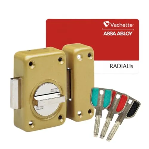 Vachette Türschloss Radialis V136, maximale Sicherheit – Zylinder ø 25 mm, Länge 45 mm, 10 Stifte – 67740/SC – Anti-Dietrich, Bohren – 3 Schlüssel und Eigentumskarte