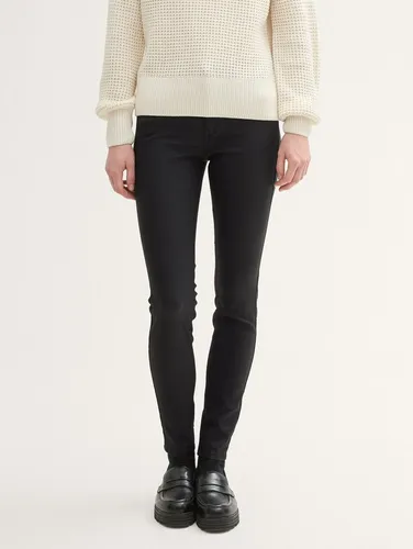 TOM TAILOR Denim Damen NELA Extra Skinny Jeans - Stylische Jeans im Five-Pocket-Style mit lederähnlicher Oberfläche, ideal für einen trendigen Look. Hohe Bundhöhe und weites Bein für optimalen Komfort.