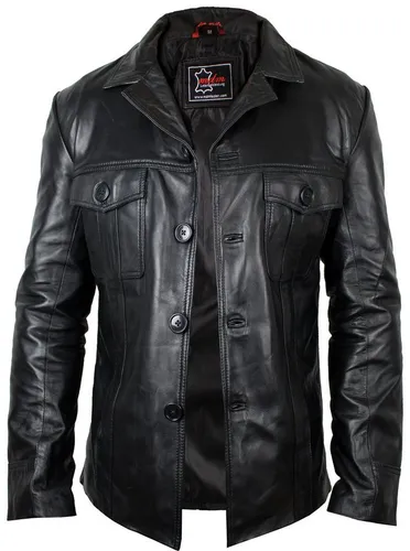 MDM Lederjacke Herren Lederjacke Ledersakko leichte Lamm Jacke Blazer auch in großen Größen erhältlich, schwarz mit Klassischem Kragen