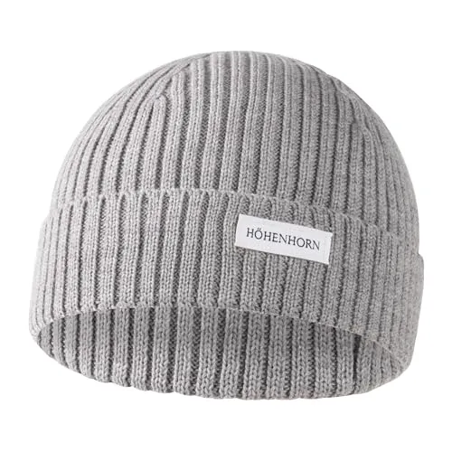Höhenhorn Nordföhn Knitted Beanie - Merinowolle Strickmütze in Grau - Strickmützen für Herren, aus 100% Merinowolle für höchsten Tragekomfort, temperaturregulierend und atmungsaktiv – ideal für alle Jahreszeiten und Aktivitäten im Freien.