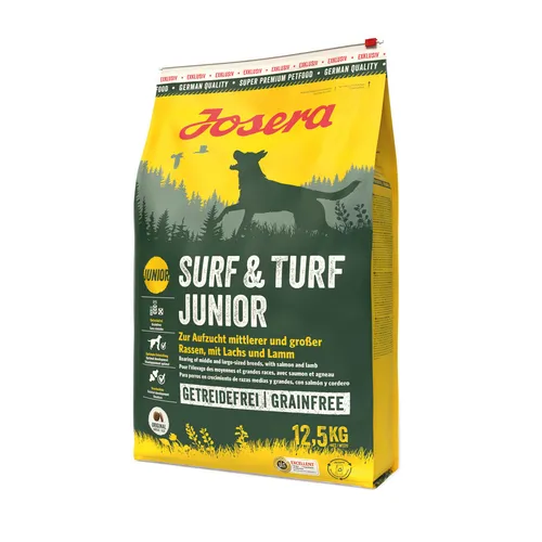 JOSERA Surf & Turf Junior 12,5kg - Premium Hundefutter - Hundefutter für Junghunde mit hochwertigem Fisch und Fleisch, fördert gesundes Wachstum und sorgt für eine ausgewogene Ernährung.