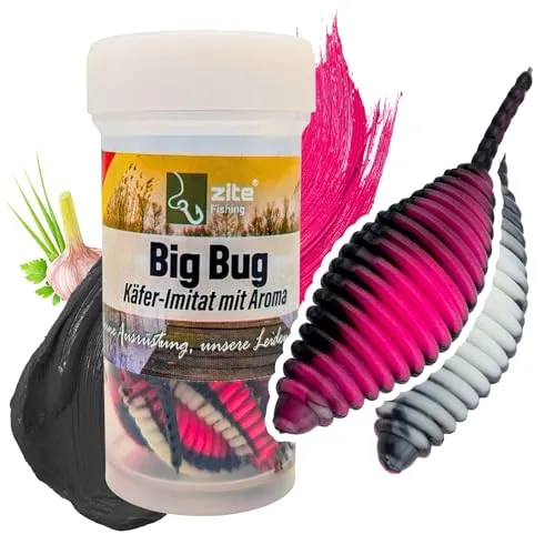 Zite Fishing Big Bug Forellenköder Gummi | Käfer-Imitat 5 cm 8 Stück | Knoblauch & Käse Flavour | Made in Germany | Phthalatfrei | UL Twitchköder am Tungsten Jighaken (Dragon Fruit Knoblauch)