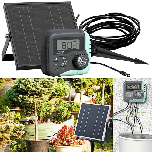 Autarkes Solar-Bewässerungssystem 51-teilig mit Pumpe - Pumpen, umweltfreundliche Solar-Bewässerungslösung mit 45 l/Std. für Regentonnen, ideal für nachhaltige Gartenpflege.