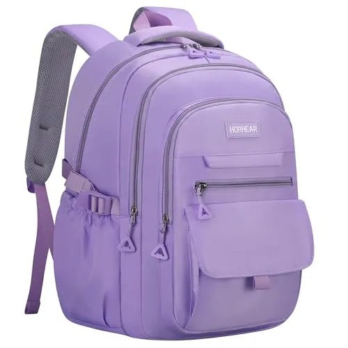 HORHEAR Schulrucksack für Mädchen, ästhetischer Rucksack für Damen, niedliche Büchertasche, adrette College (Purple)
