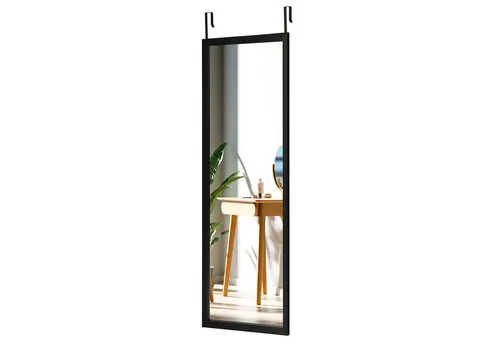 COSTWAY Wandspiegel, höhenverstellbare Hängehaken, Holzrahmen, 120 x 37 cm