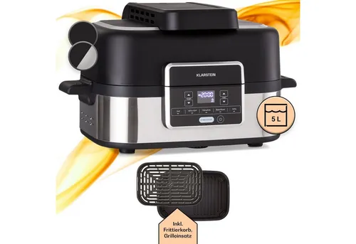 Combo Air Grill-Heißluftfritteuse 1500 Watt - Fritteusen: Vielseitige Heißluftfritteuse mit 5 Programmen, 4,5 L Grillkorb und 2,5 L Frittierkorb für gesunde, fettarme Gerichte.