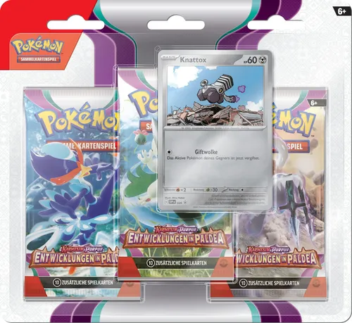 Pokémon-Sammelkartenspiel: 3er-Pack (Knattox) Karmesin & Purpur - Sammelkarten Packs & Sets – Enthält 3 Boosterpacks mit 10 Karten und 1 holografischer Promokarte, ideal zum Erweitern deiner Sammlung!