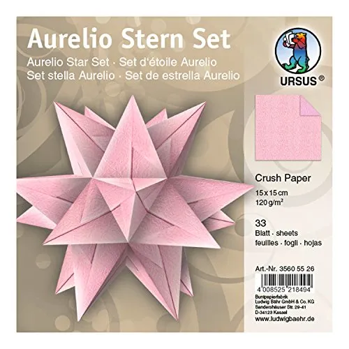 Ursus 35605526 - Faltblätter Aurelio Stern Crush Paper, rosa, 33 Blatt, aus Papier 120 g/qm, ca. 15 x 15 cm, beidseitig bedruckt, einseitig mit Metallic Effekt, ideal als Weihnachtsdeko