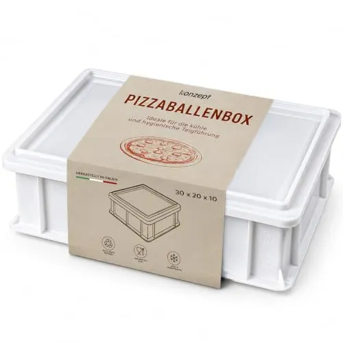 KONZEPT Pizzaballenbox mit Deckel 30x20x10cm, Pizzateig Box & Gärbox | Teigbehälter aus robustem Kunststoff, formstabil & geruchsneutral, für Teigruhe, Pizza, Focaccia & Hefeteig, pflegeleicht