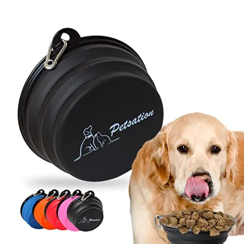 PETSATION – Faltbarer Hundenapf für unterwegs [Das Original] Reisenapf, Fressnapf & Wassernapf für Hunde 1000 ml Trinknapf, ideal für Reisen, Spaziergänge & Alltag – Leicht, kompakt (1000ml, Schwarz)