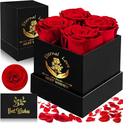 SaiXuan Ewige Rose Box – 4 Blumen Konservierte Rosen, Infinity Rose, Geschenkbox mit Grußkarte, für Muttertag, Valentinstag, Geburtstag, Hochzeitstag, Romantische, Mutter/Freundin/Ehefrau