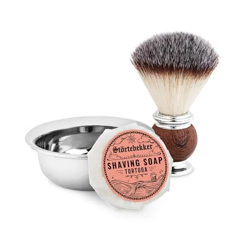 Störtebekker® Premium Rasierpinsel Set mit Rasierschale aus Edelstahl & Rasierseife Tortuga [inkl. Rasur- und Bartguide E-Book] - Geschenkidee - Perfekte Ergänzung zu Rasiermesser & Rasierhobel