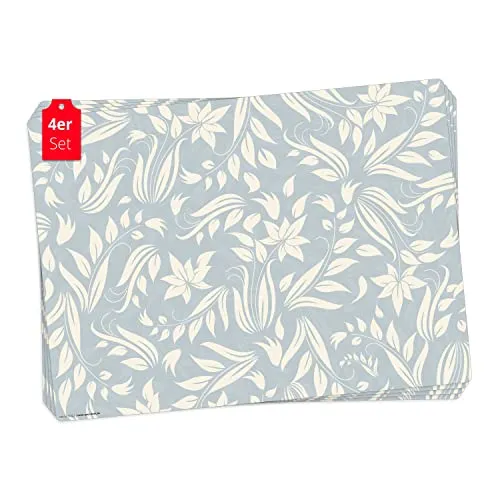 Tischset | Platzset abwaschbar - Florales Muster in Hellblau - aus erstklassigem Vinyl (Kunststoff - BPA-frei) - 4 Stück - rutschfeste Tischunterlage mit zeitlosem Design - Made in Germany